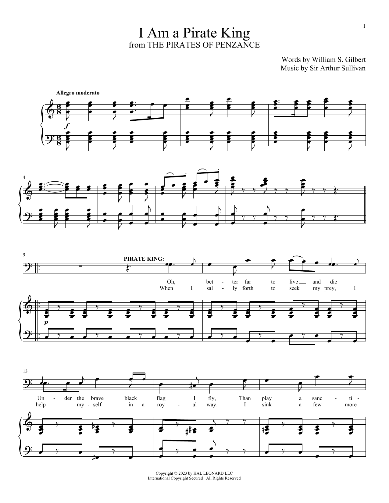 Sir Arthur Sullivan I Am A Pirate King sheet music notes and chords arranged for Piano & Vocal