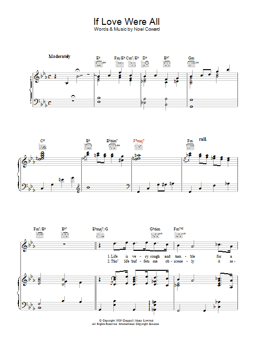 Noel Coward If Love Were All sheet music notes and chords arranged for Piano, Vocal & Guitar Chords