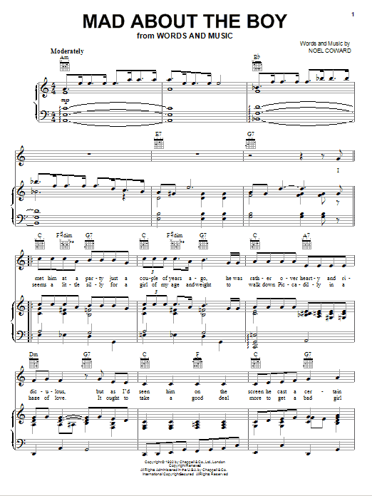 Noel Coward Mad About The Boy sheet music notes and chords arranged for Piano, Vocal & Guitar Chords