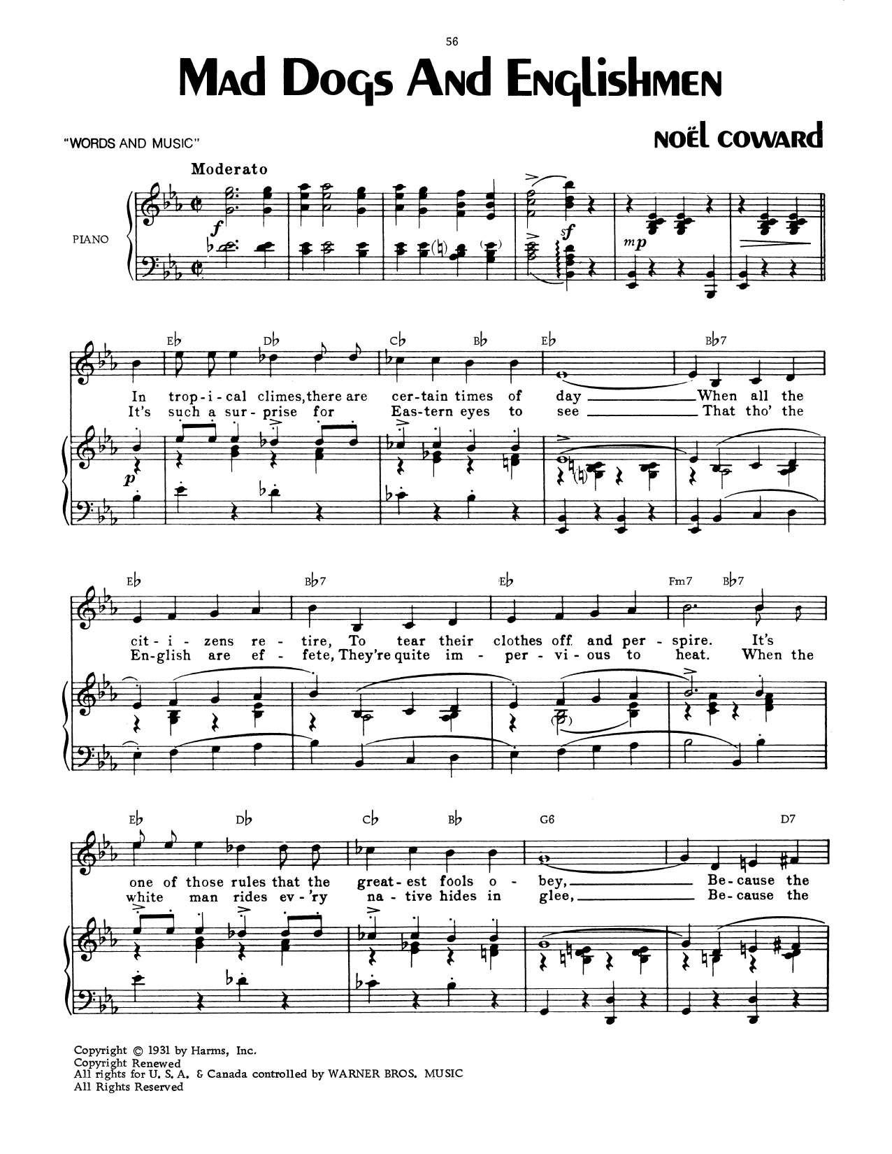 Noel Coward Mad Dogs And Englishmen sheet music notes and chords arranged for Piano, Vocal & Guitar Chords (Right-Hand Melody)