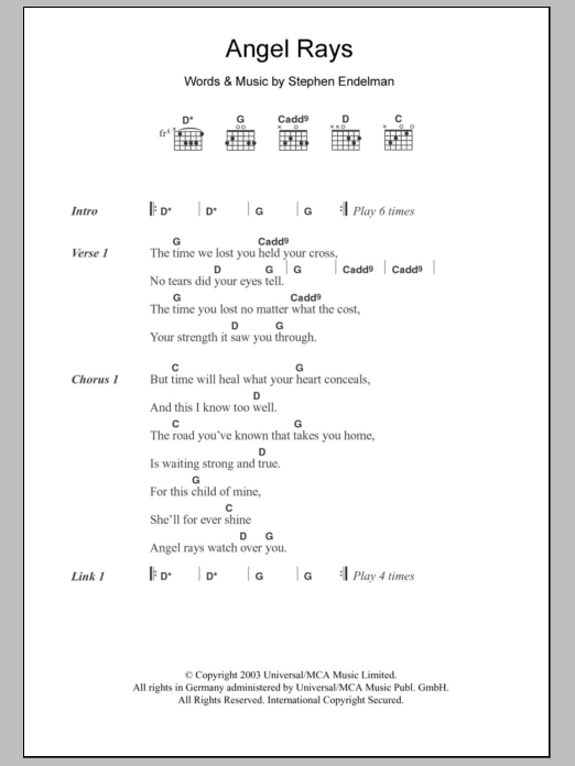 Sissel Angel Rays sheet music notes and chords arranged for Guitar Chords/Lyrics