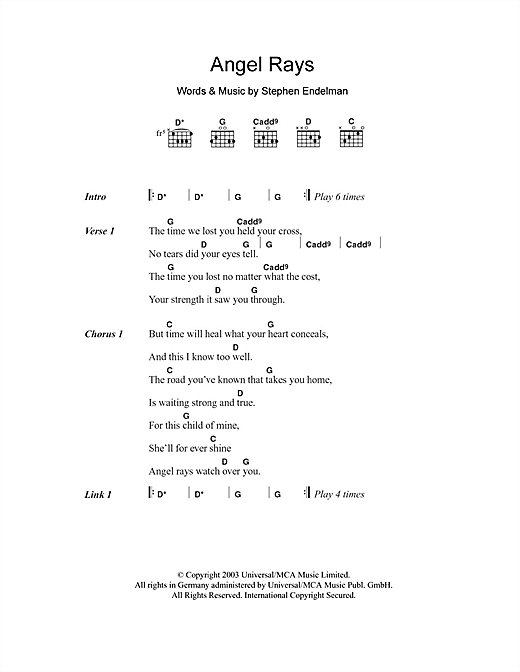 Sissel Angel Rays sheet music notes and chords arranged for Guitar Chords/Lyrics