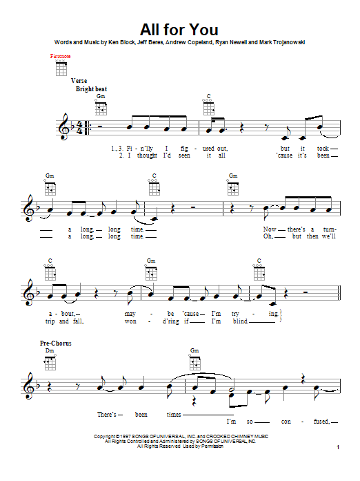 Sister Hazel All For You sheet music notes and chords arranged for Ukulele