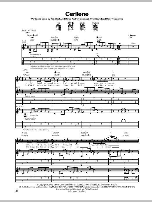 Sister Hazel Cerilene sheet music notes and chords arranged for Guitar Tab