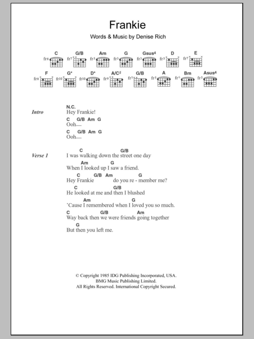 Sister Sledge Frankie sheet music notes and chords arranged for Guitar Chords/Lyrics