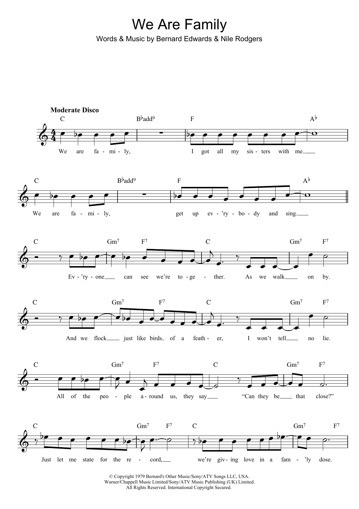 Sister Sledge We Are Family sheet music notes and chords arranged for Piano Chords/Lyrics