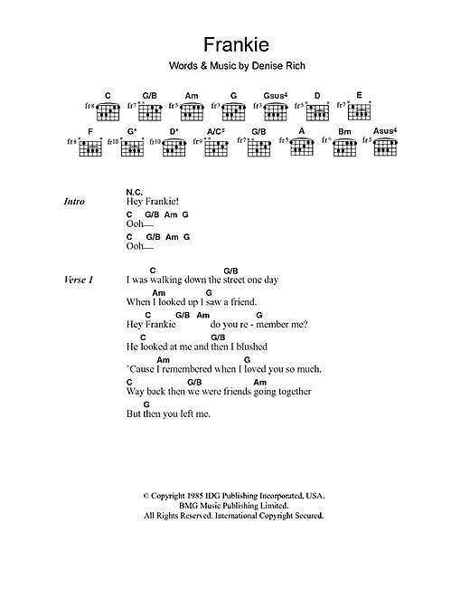 Sister Sledge Frankie sheet music notes and chords arranged for Guitar Chords/Lyrics