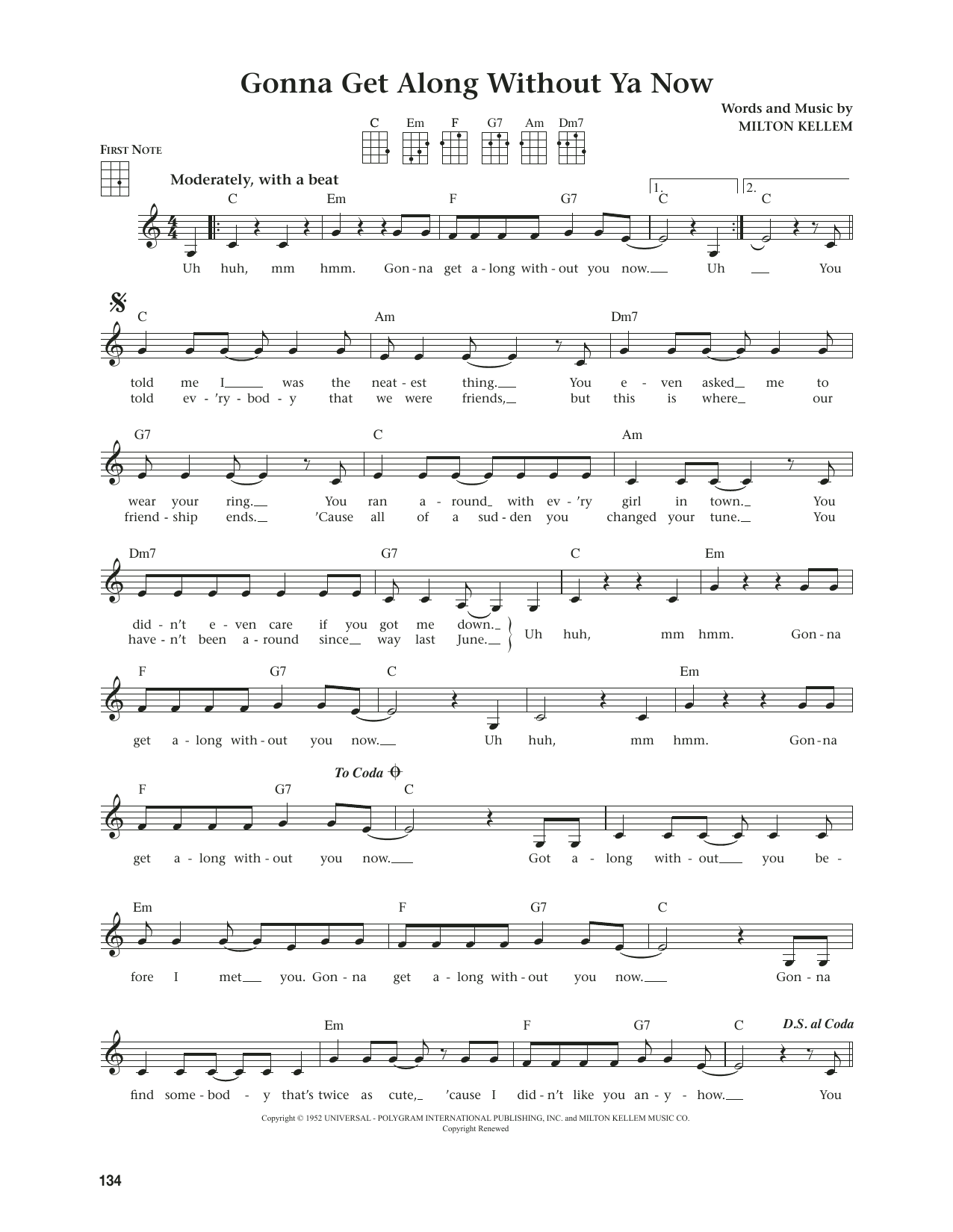 Skeeter Davis Gonna Get Along Without Ya Now (from The Daily Ukulele) (arr. Jim Beloff) sheet music notes and chords arranged for Ukulele