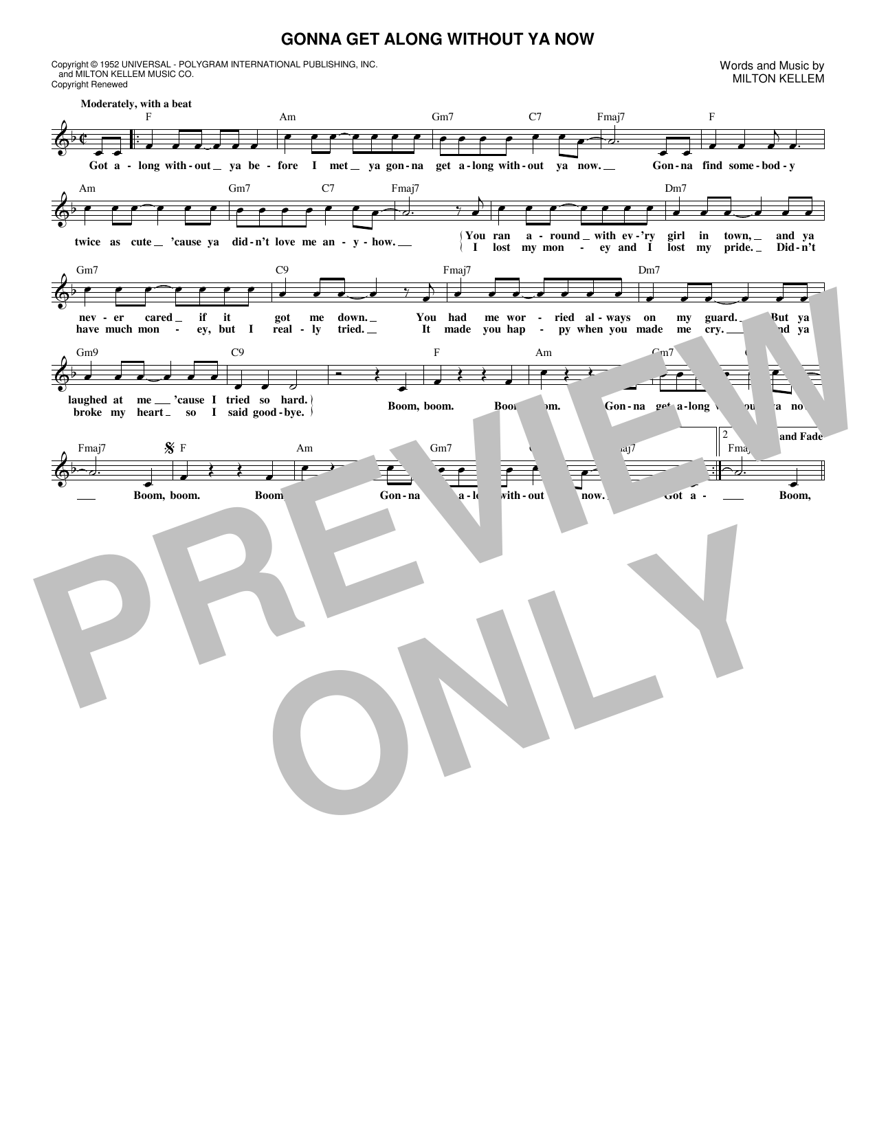 Skeeter Davis Gonna Get Along Without Ya Now sheet music notes and chords arranged for Lead Sheet / Fake Book