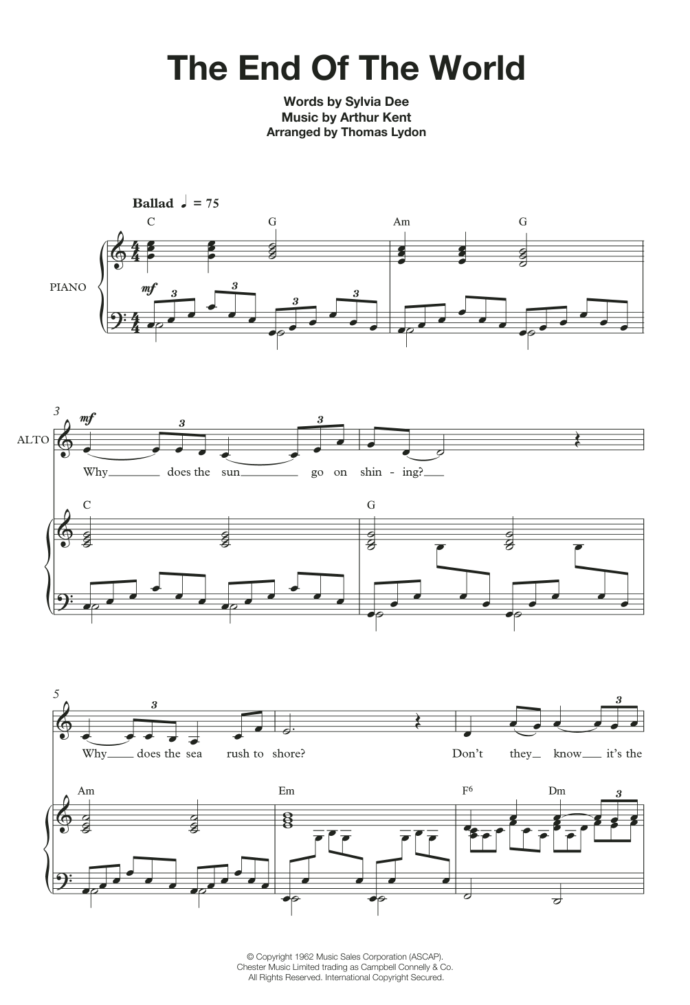 Skeeter Davis The End Of The World (Arr. Thomas Lydon) sheet music notes and chords arranged for Choir