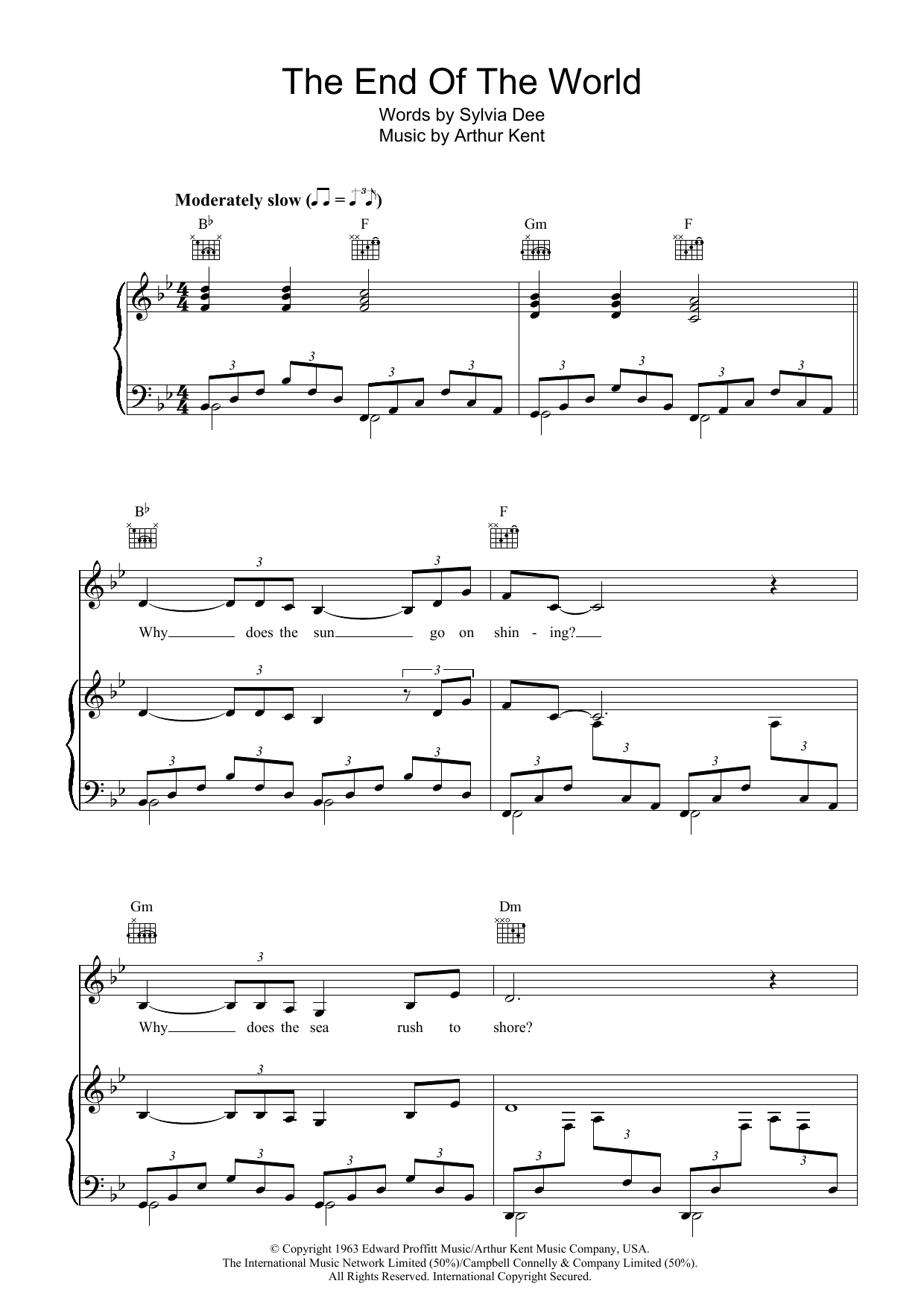 Skeeter Davis The End Of The World sheet music notes and chords arranged for Piano, Vocal & Guitar Chords
