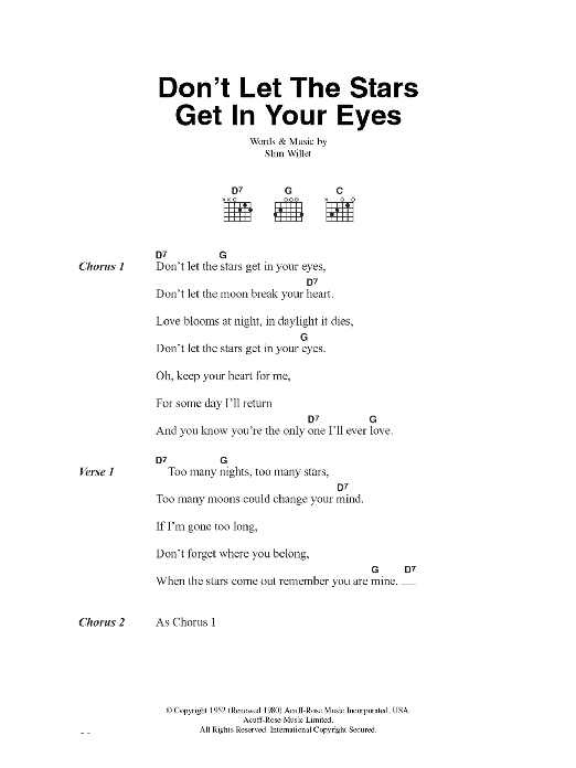 Skeets Mcdonald Don't Let The Stars Get In Your Eyes sheet music notes and chords arranged for Guitar Chords/Lyrics