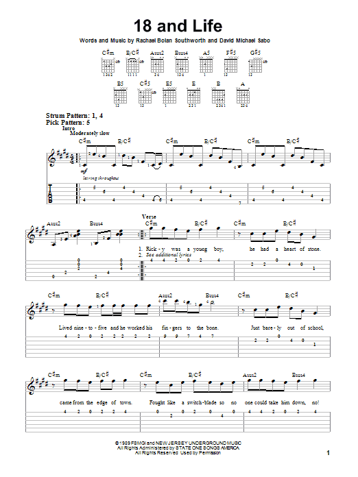 Skid Row 18 And Life sheet music notes and chords arranged for Really Easy Guitar