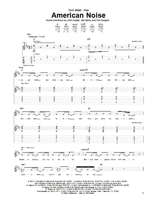 Skillet American Noise sheet music notes and chords arranged for Guitar Tab