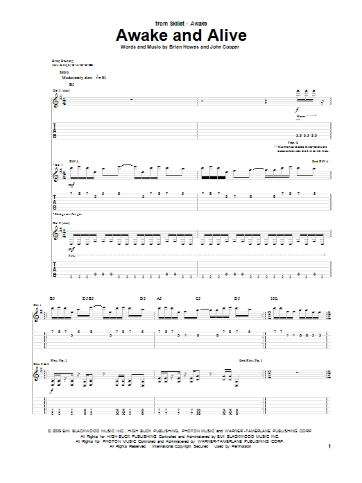 Skillet Awake And Alive sheet music notes and chords arranged for Guitar Tab