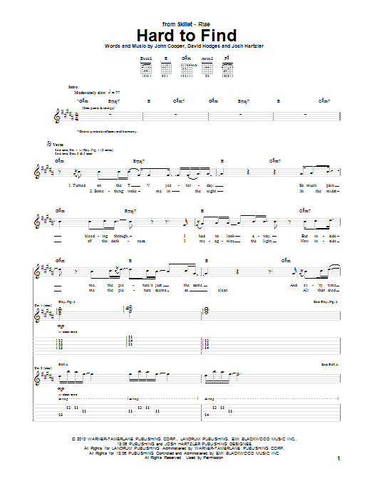 Skillet Hard To Find sheet music notes and chords arranged for Guitar Tab