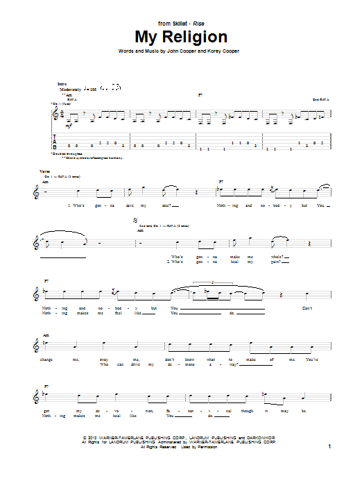 Skillet My Religion sheet music notes and chords arranged for Guitar Tab