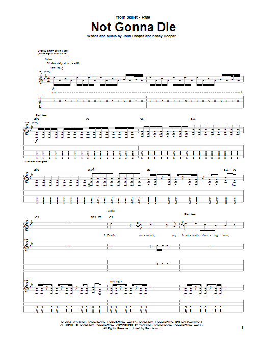 Skillet Not Gonna Die sheet music notes and chords arranged for Guitar Tab