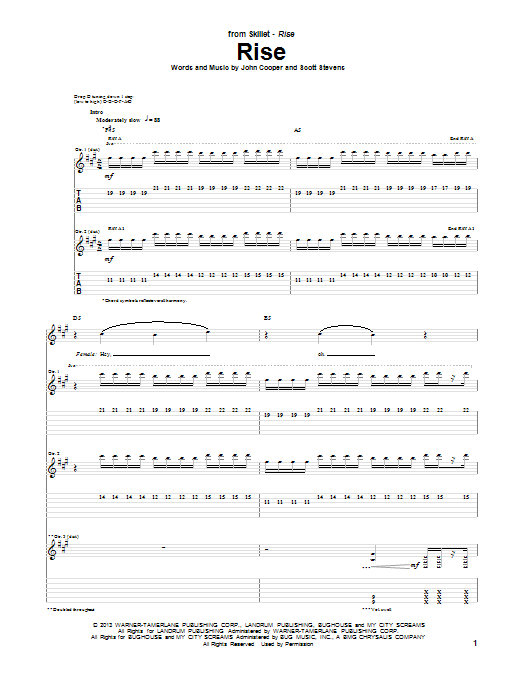 Skillet Rise sheet music notes and chords arranged for Guitar Tab