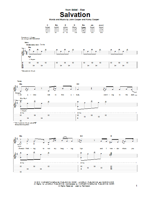 Skillet Salvation sheet music notes and chords arranged for Guitar Tab