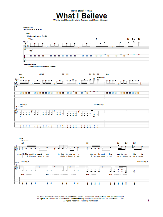 Skillet What I Believe sheet music notes and chords arranged for Guitar Tab