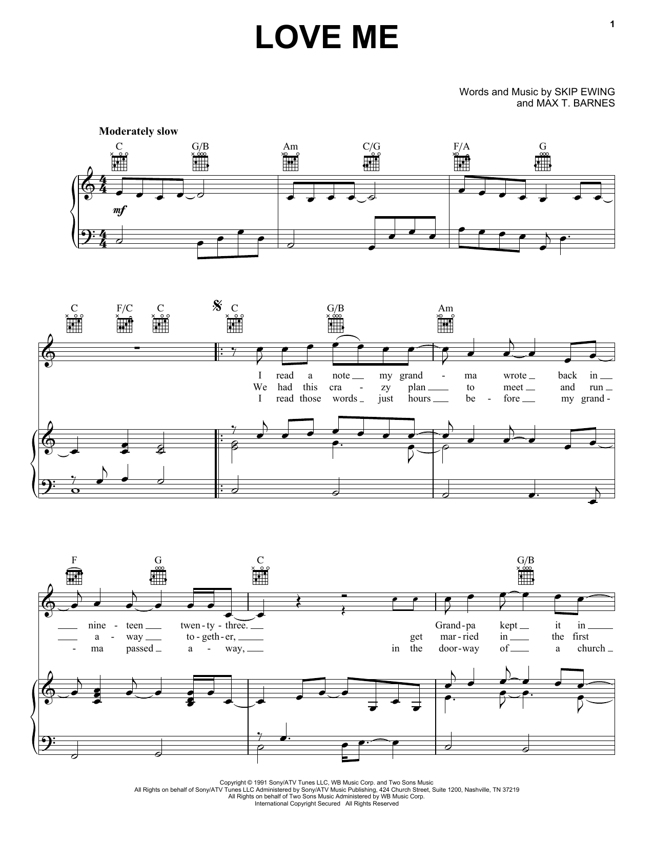 Skip Ewing Love Me sheet music notes and chords arranged for Piano, Vocal & Guitar Chords (Right-Hand Melody)
