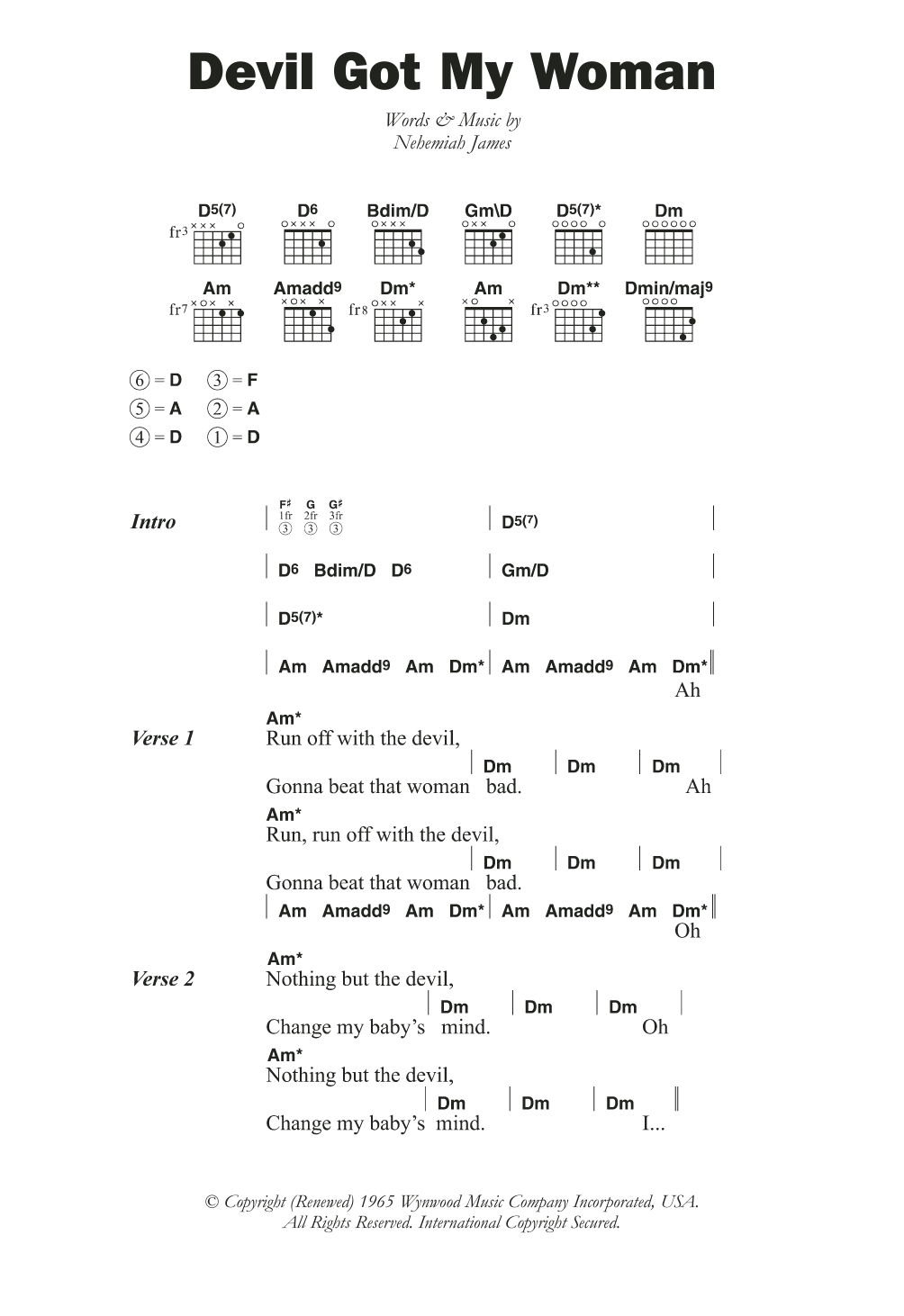 Skip James Devil Got My Woman sheet music notes and chords arranged for Guitar Chords/Lyrics