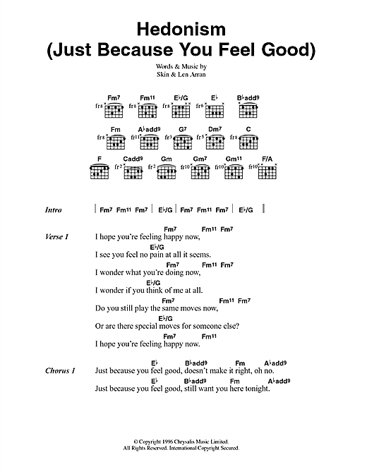 Skunk Anansie Hedonism (Just Because You Feel Good) sheet music notes and chords arranged for Guitar Chords/Lyrics