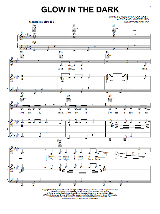 Skylar Grey Glow In The Dark sheet music notes and chords arranged for Piano, Vocal & Guitar Chords (Right-Hand Melody)