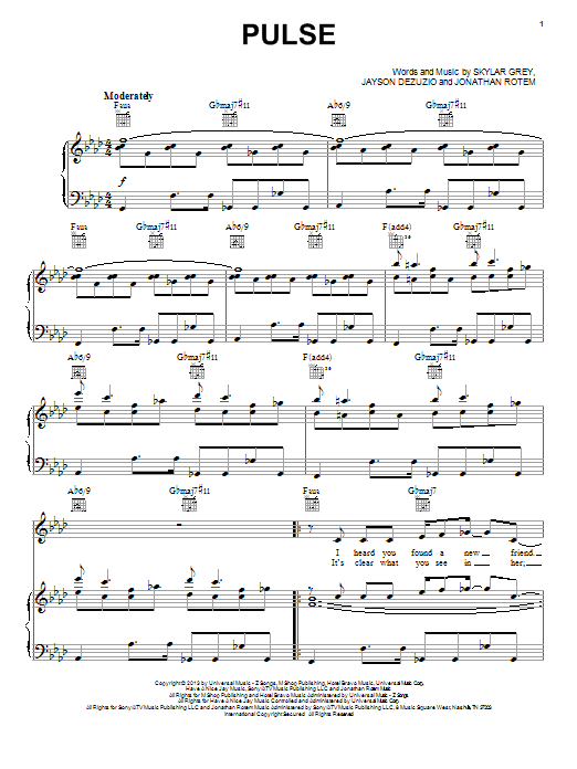 Skylar Grey Pulse sheet music notes and chords arranged for Piano, Vocal & Guitar Chords (Right-Hand Melody)
