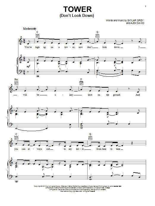 Skylar Grey Tower (Don't Look Down) sheet music notes and chords arranged for Piano, Vocal & Guitar Chords (Right-Hand Melody)