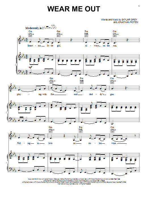 Skylar Grey Wear Me Out sheet music notes and chords arranged for Piano, Vocal & Guitar Chords (Right-Hand Melody)
