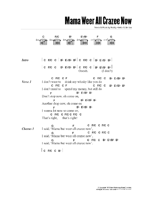 Slade Mama Weer All Crazee Now sheet music notes and chords arranged for Guitar Chords/Lyrics