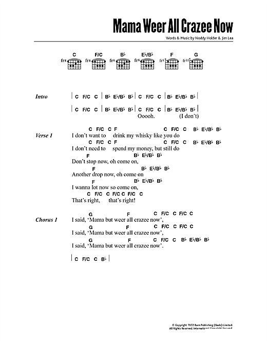 Slade Mama Weer All Crazee Now sheet music notes and chords arranged for Guitar Chords/Lyrics