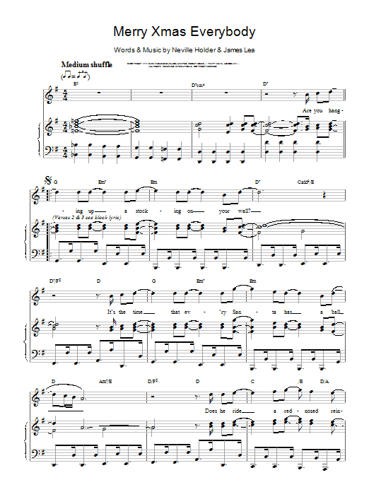Slade Merry Xmas Everybody sheet music notes and chords arranged for Piano, Vocal & Guitar Chords (Right-Hand Melody)