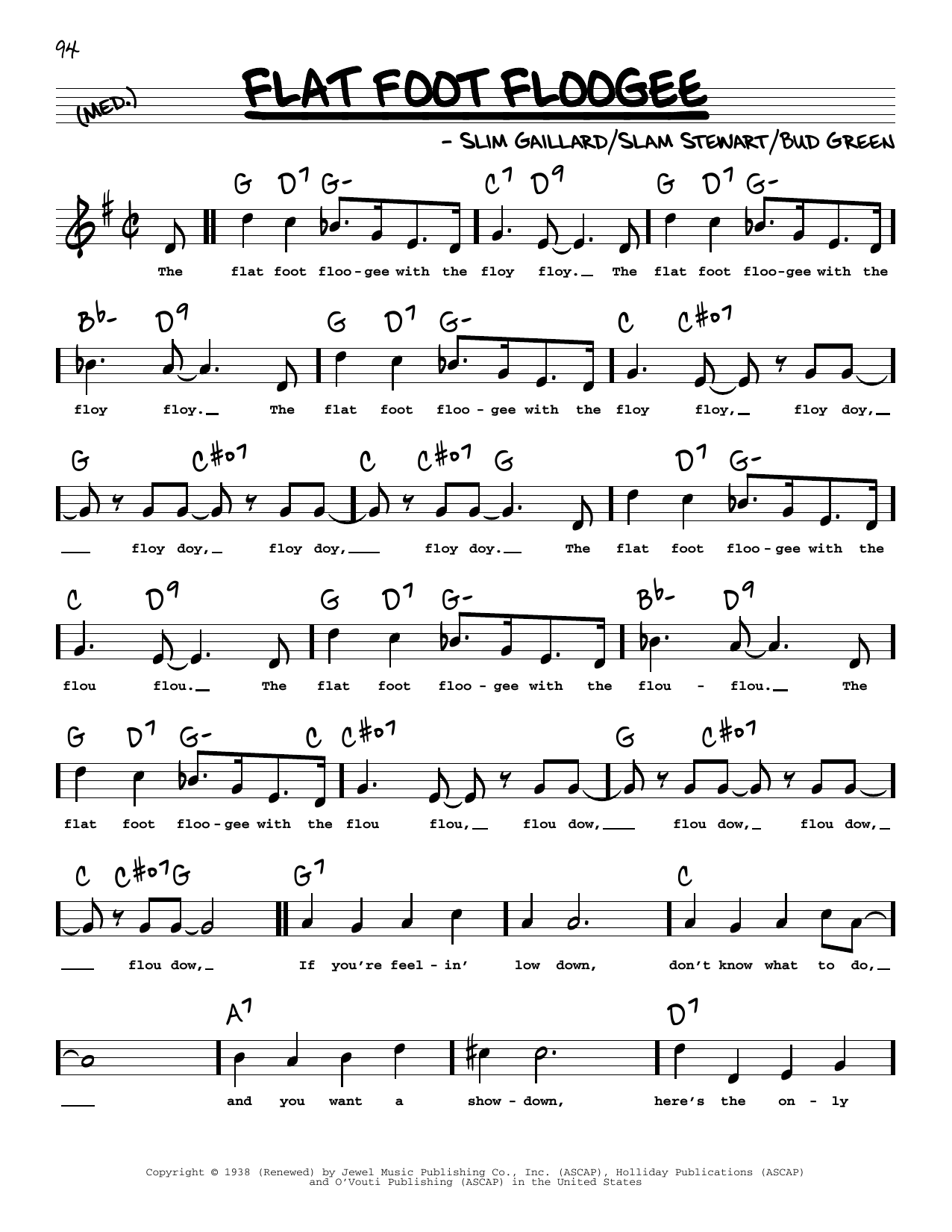 Slam Stewart Flat Foot Floogee (High Voice) sheet music notes and chords arranged for Real Book – Melody, Lyrics & Chords