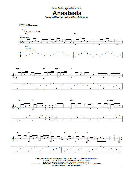 Slash Anastasia sheet music notes and chords arranged for Guitar Tab