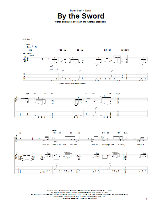 Slash By The Sword sheet music notes and chords arranged for Guitar Tab