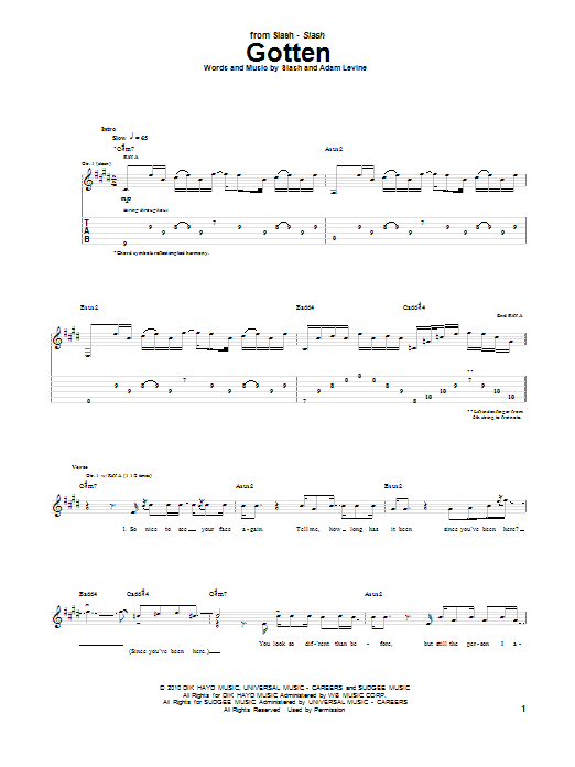 Slash Gotten sheet music notes and chords arranged for Guitar Tab