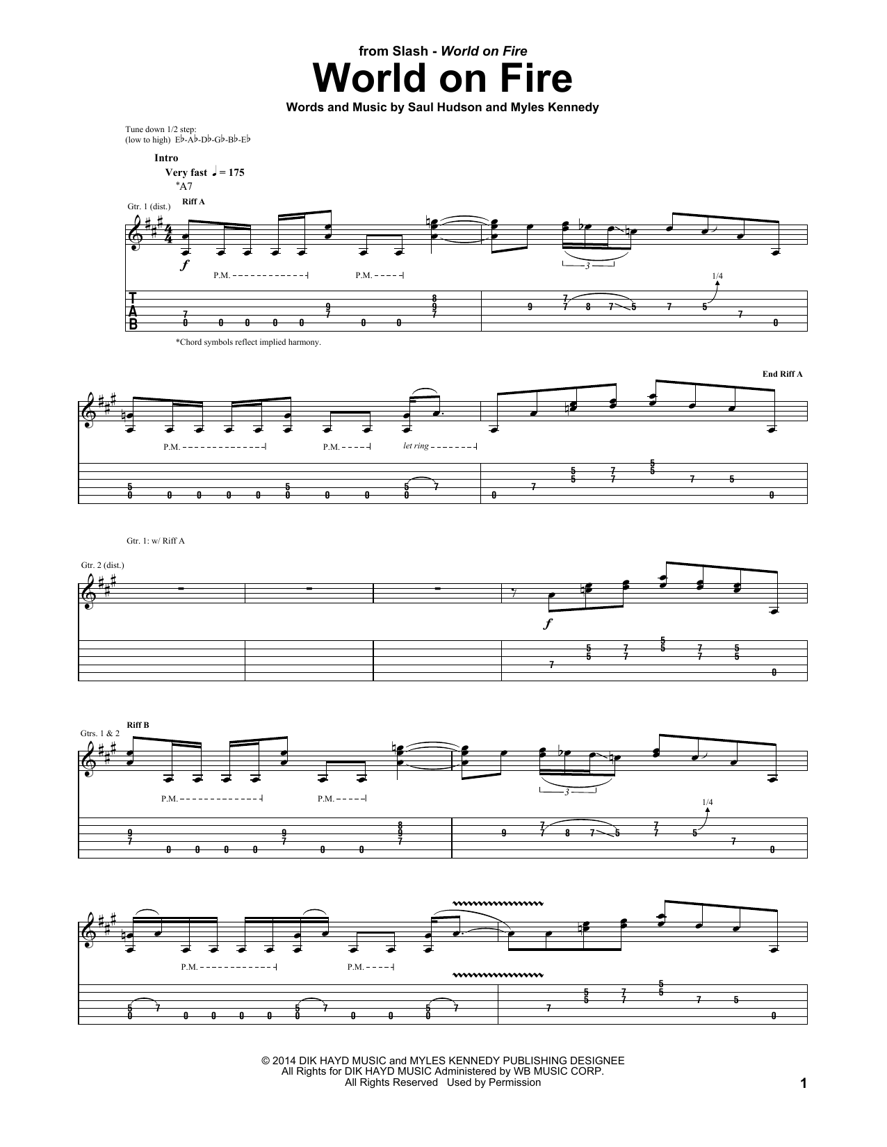 Slash World On Fire sheet music notes and chords arranged for Guitar Tab