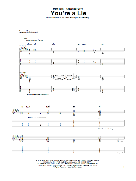 Slash You're A Lie sheet music notes and chords arranged for Guitar Tab (Single Guitar)