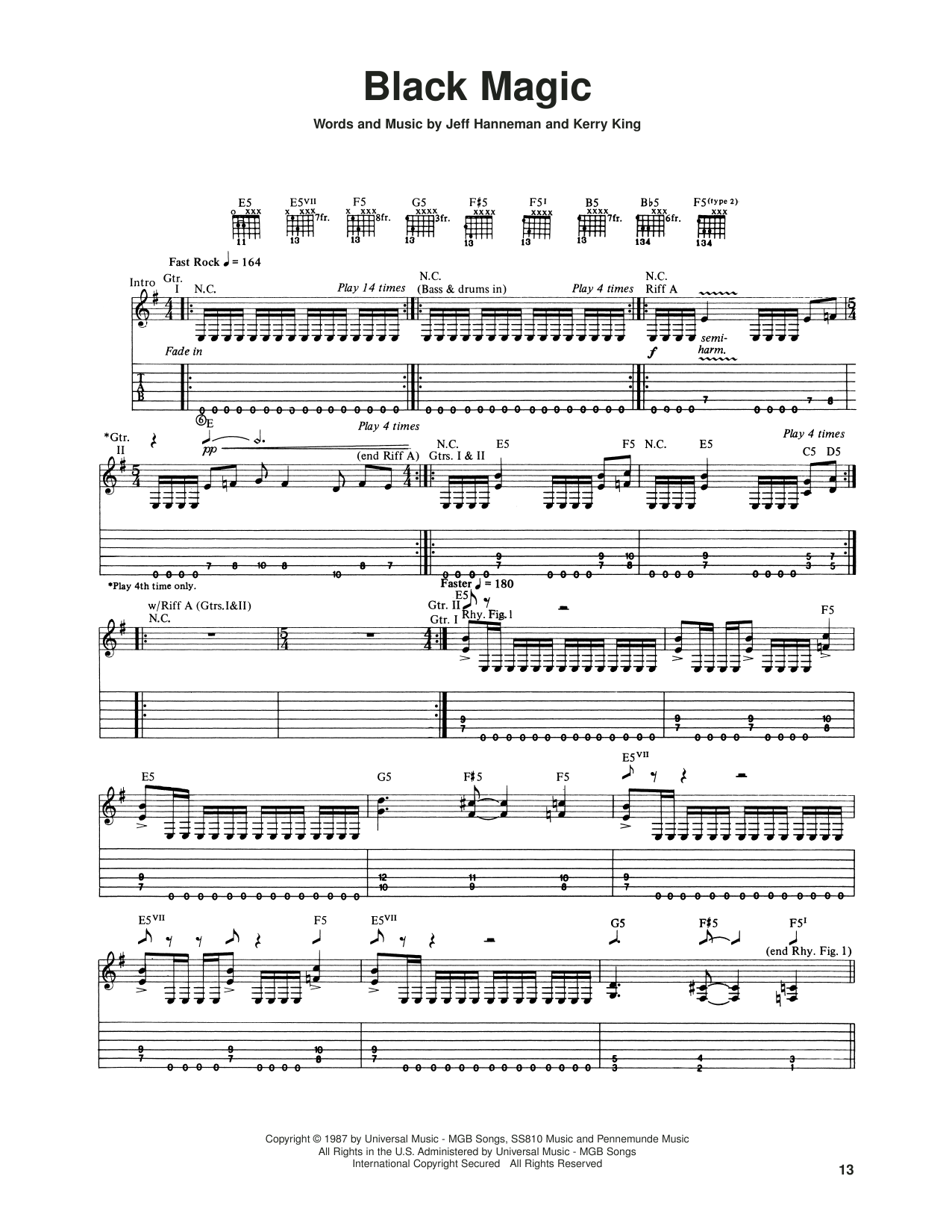 Slayer Black Magic sheet music notes and chords arranged for Guitar Tab