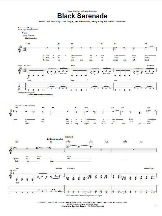 Slayer Black Serenade sheet music notes and chords arranged for Guitar Tab