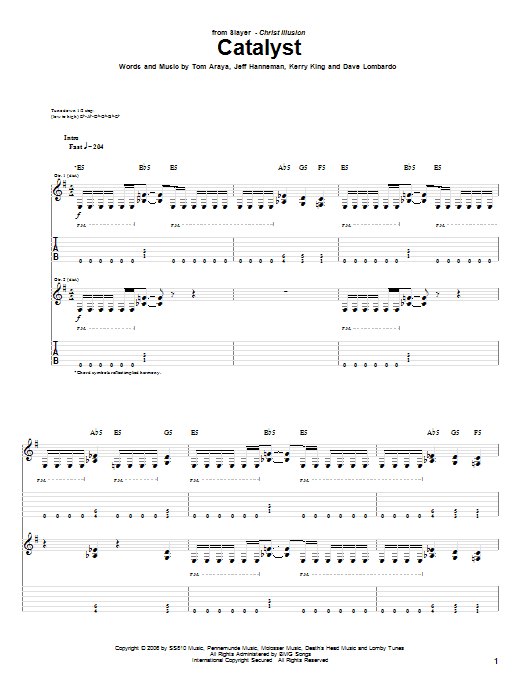 Slayer Catalyst sheet music notes and chords arranged for Guitar Tab