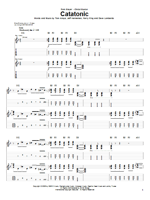 Slayer Catatonic sheet music notes and chords arranged for Guitar Tab