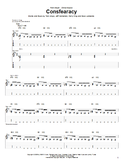 Slayer Consfearacy sheet music notes and chords arranged for Guitar Tab