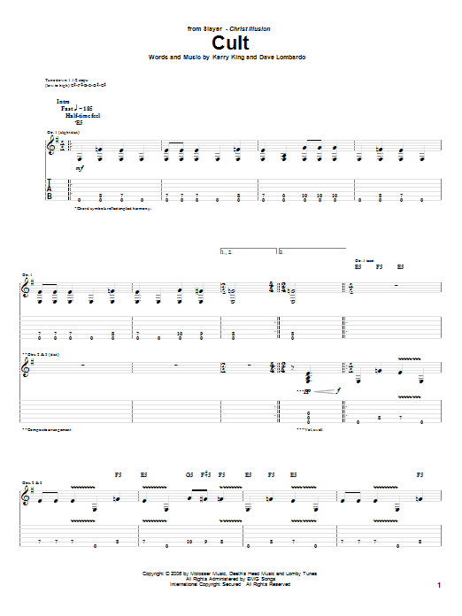 Slayer Cult sheet music notes and chords arranged for Guitar Tab