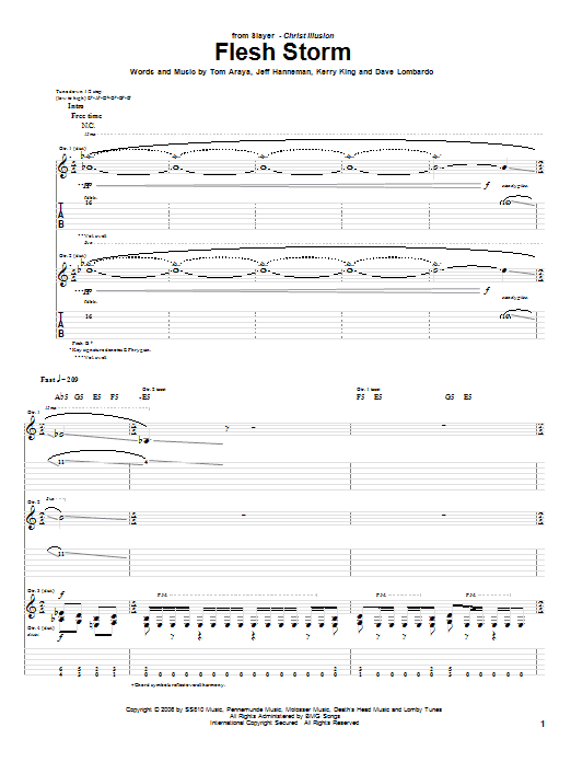 Slayer Flesh Storm sheet music notes and chords arranged for Guitar Tab
