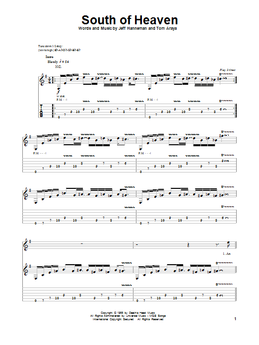 Slayer South Of Heaven sheet music notes and chords arranged for Drums Transcription