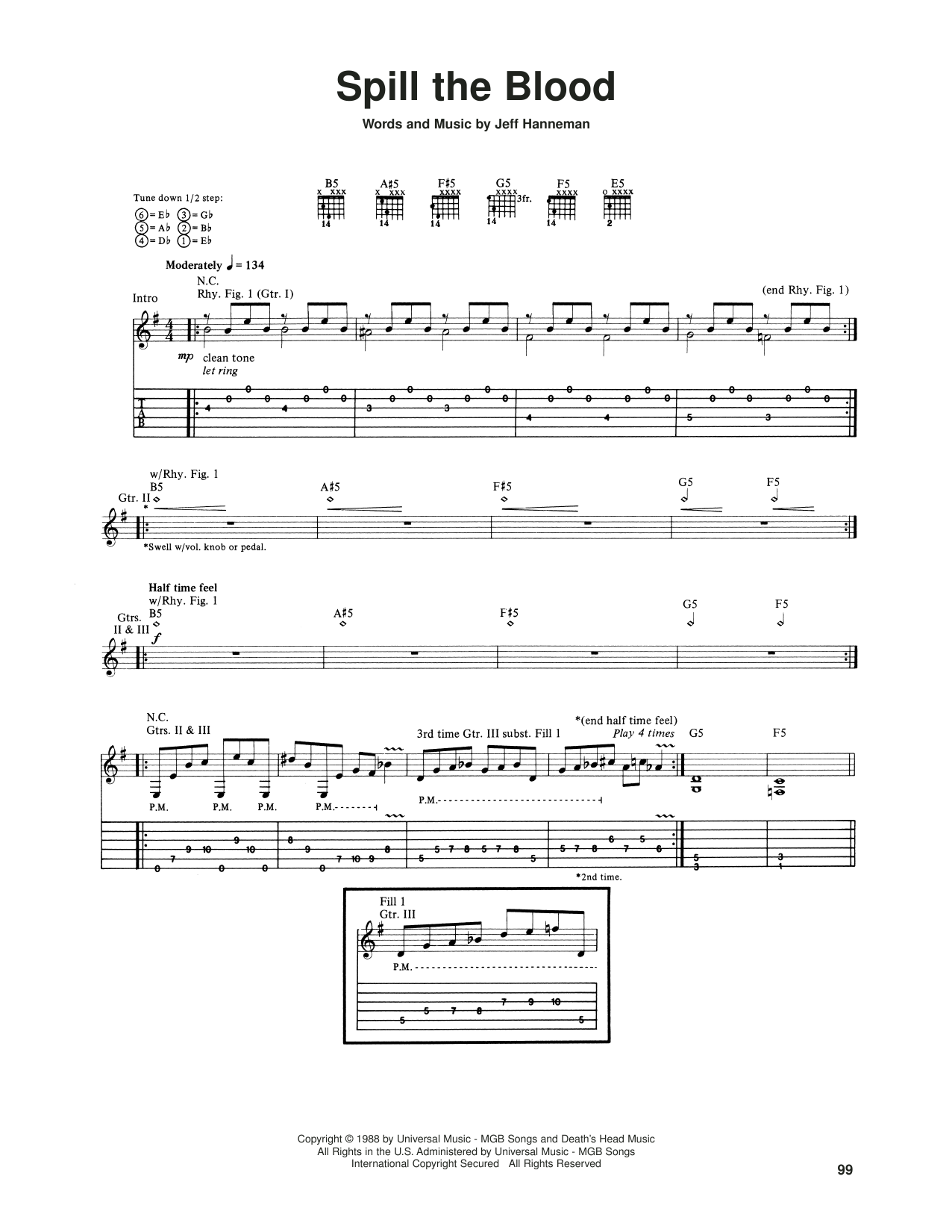 Slayer Spill The Blood sheet music notes and chords arranged for Guitar Tab